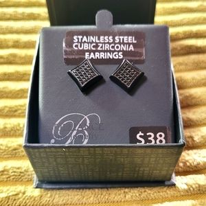 STAINLESS STEEL BRILLIANCE CUBIC ZIRCONIA EARRINGS BLACK / PRIECED